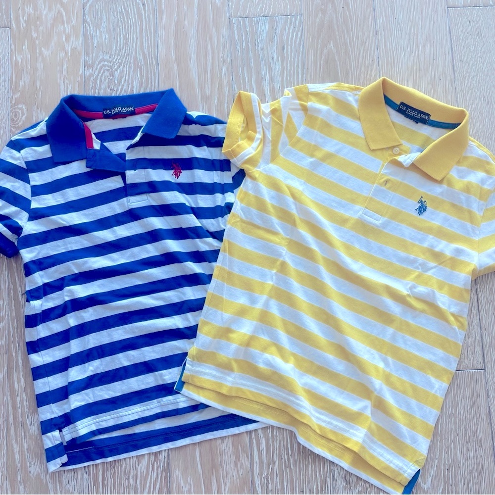 Set of 2 U.S. Polo Assn. Blue and Yellow Striped Polo Shirts